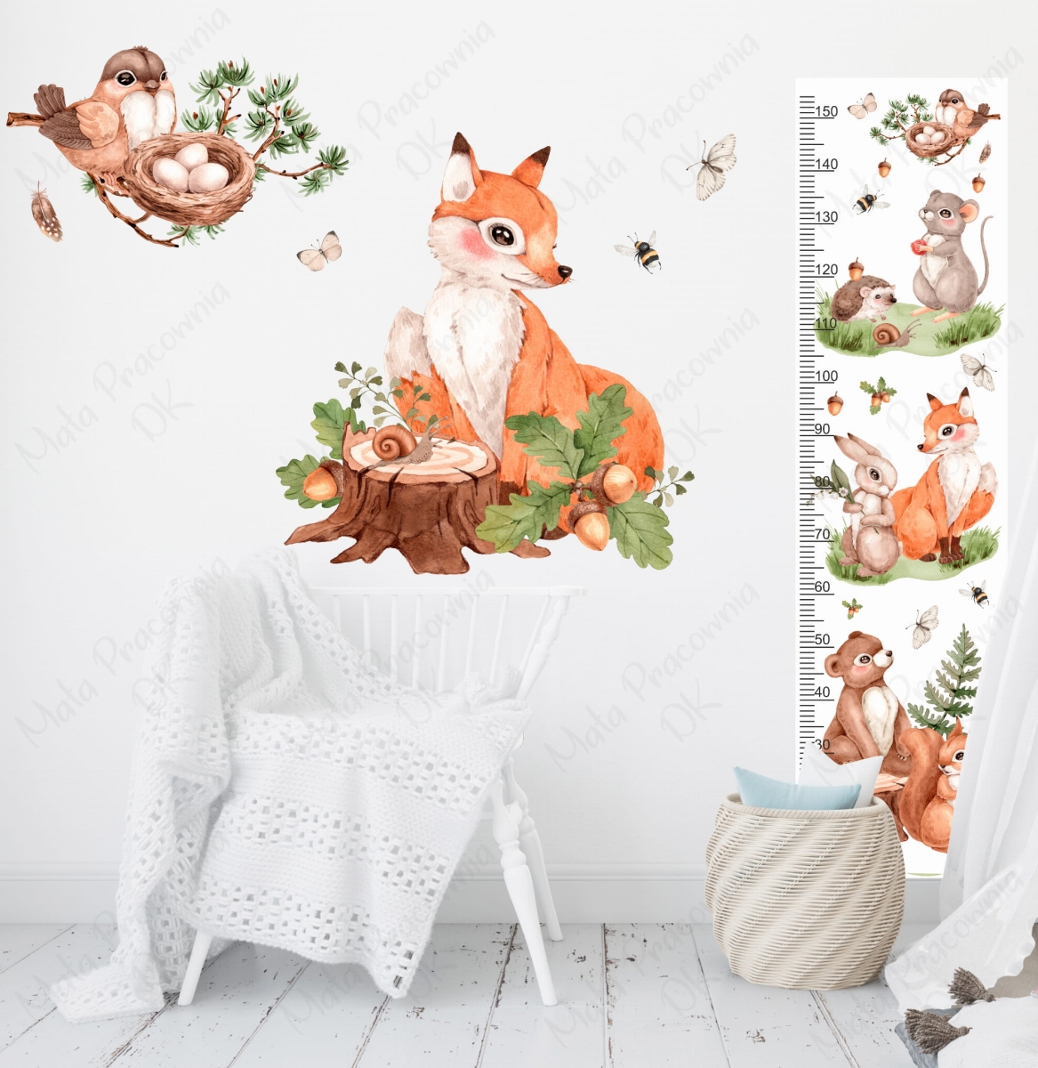 Miarka wzrostu Mieszkańcy lasu V – Naklejka na ścianę dla dzieci – Mała Pracownia