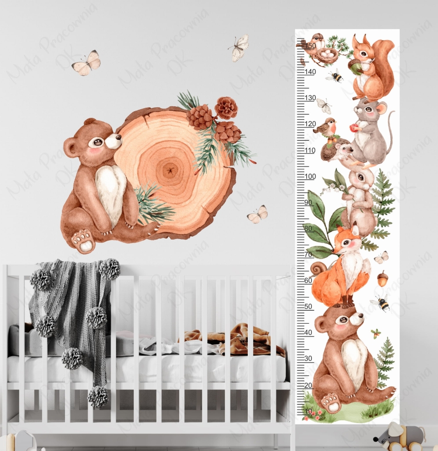 Miarka wzrostu Mieszkańcy lasu IV – Naklejka na ścianę dla dzieci – Mała Pracownia