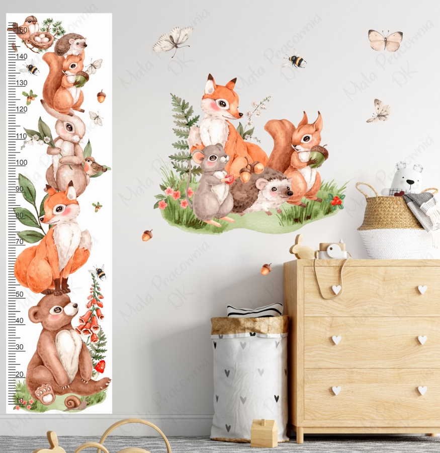 Miarka wzrostu Mieszkańcy lasu III – Naklejka na ścianę dla dzieci – Mała Pracownia