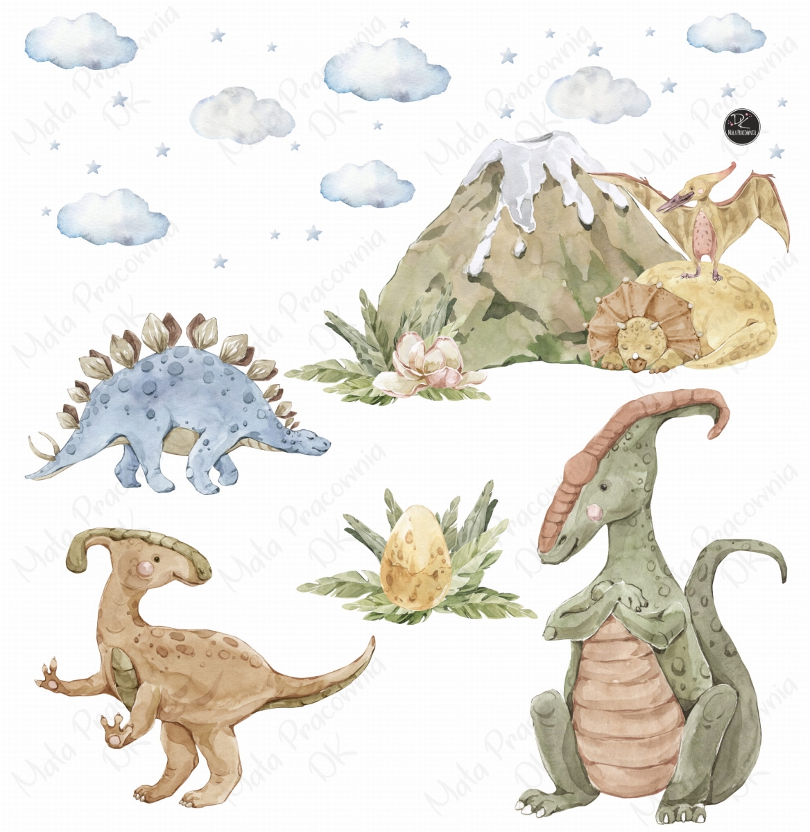 Stegozaur, Parazaurolof, Pteranodon - naklejki  dinozaury komplet.jpg