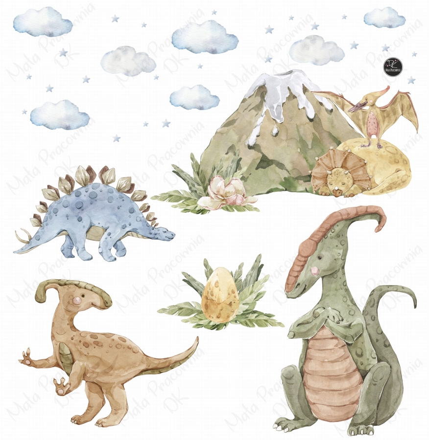 Stegozaur, Parazaurolof, Pteranodon - naklejki  dinozaury komplet.jpg