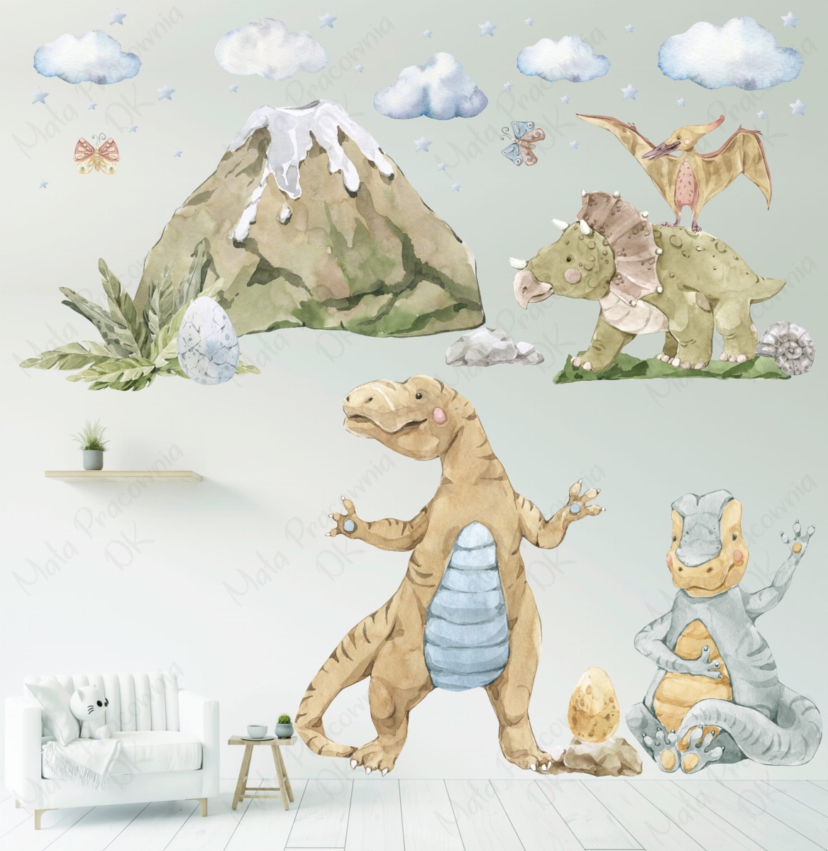 Triceratops,  Stegozaur,  Tyranozaur, Pteranodon - Naklejki na ścianę.jpg