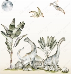 Naklejki ścienne dla dzieci – dinozaury wśród roślin akwarela – Mała Pracownia