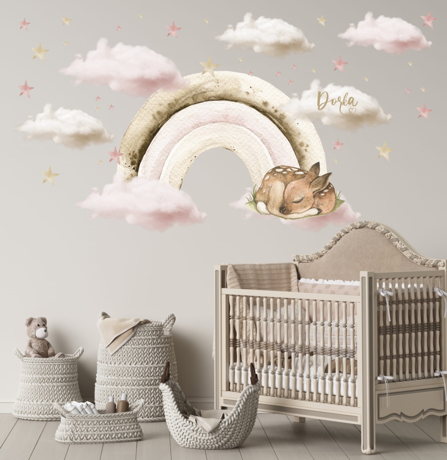 Tęcza, śpiąca sarenka, chmurki róż.jpg