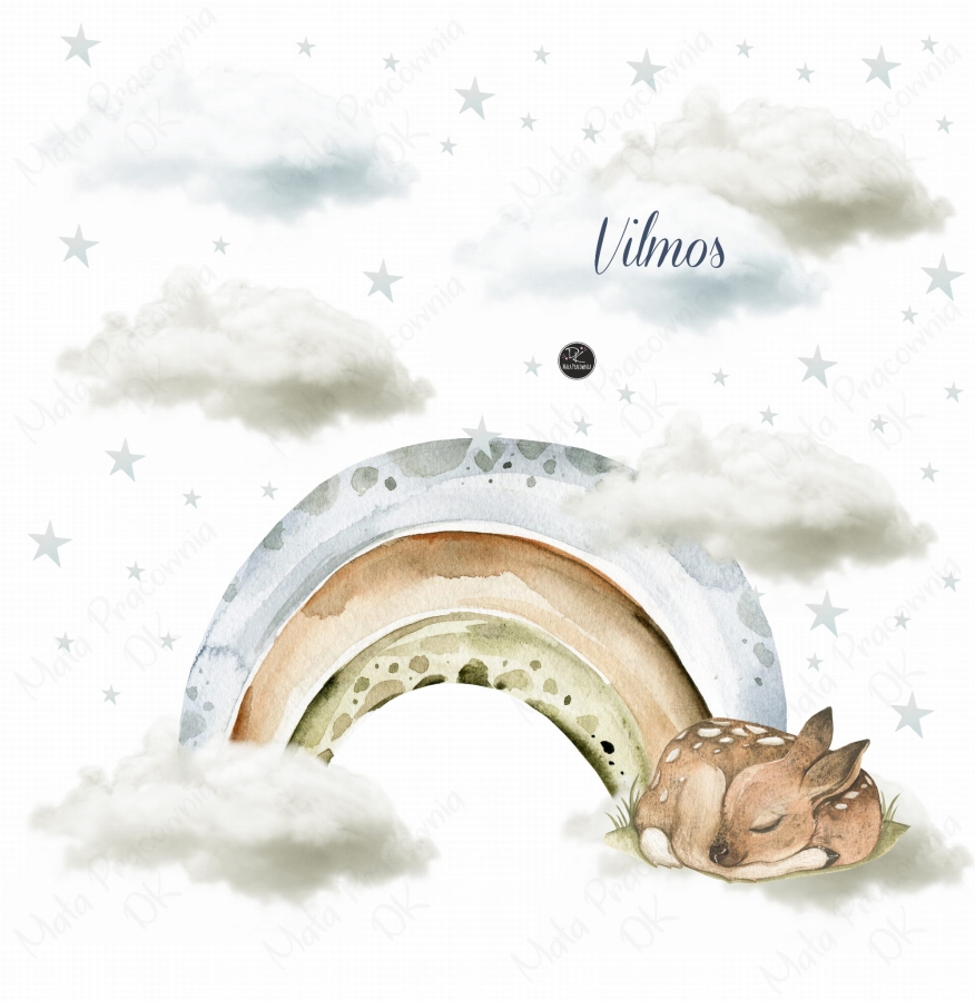 Tęcza, śpiąca sarenka, chmurki niebieskie.jpg