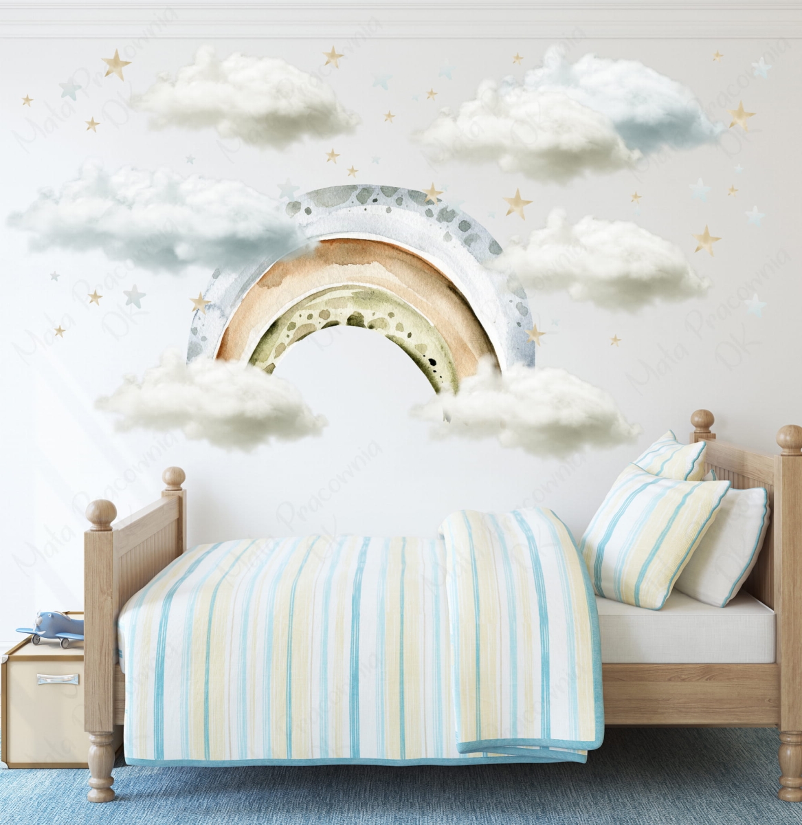 Naklejka pastelowa tęcza,chmurki gwiazdki - komplet niebieski.jpg
