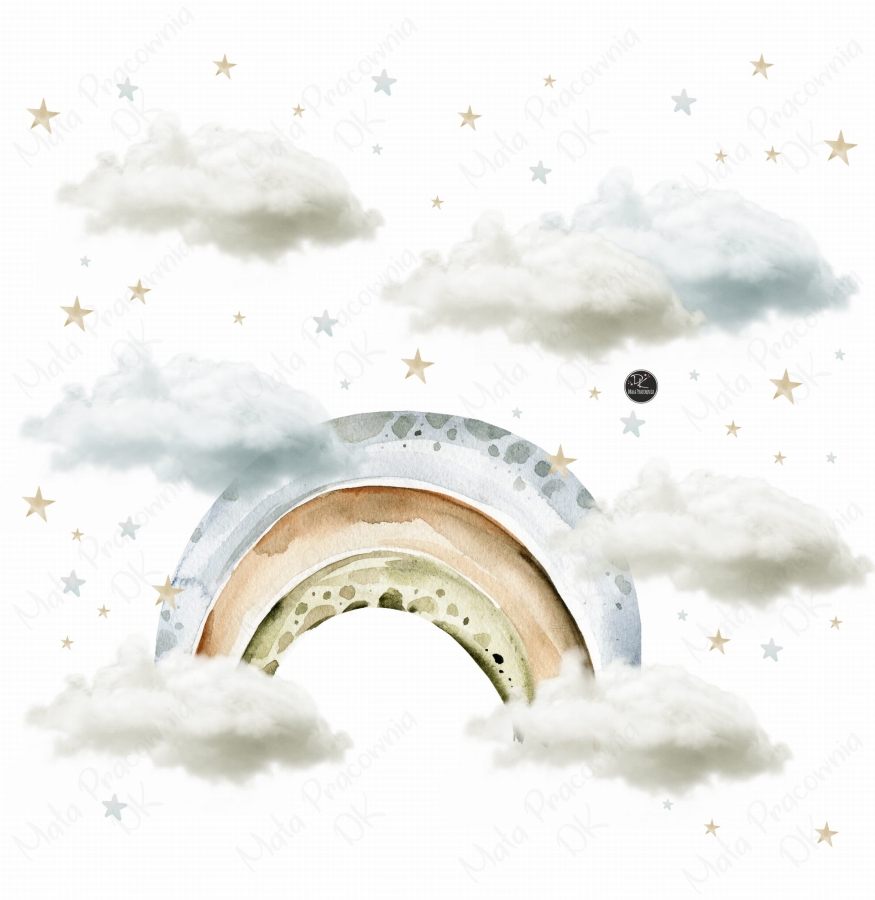 Naklejka pastelowa tęcza,chmurki gwiazdki - komplet  niebieski.jpg