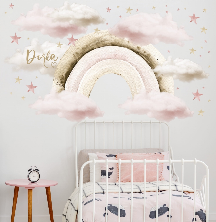 Naklejka pastelowa tęcza,chmurki gwiazdki - komplet róż.jpg
