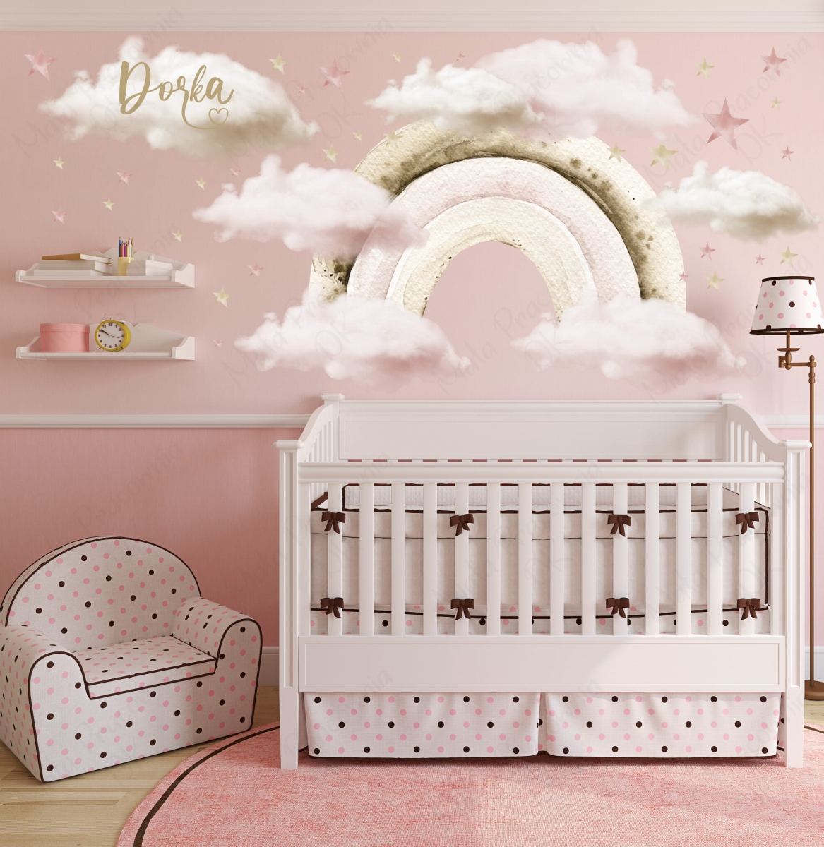 Naklejka pastelowa tęcza,chmurki gwiazdki - komplet różowy.jpg