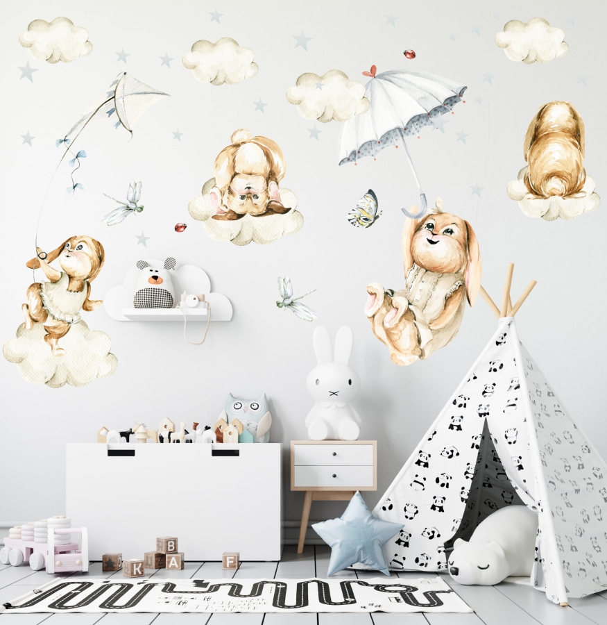 Pastelowe króliczki, tęcza,chmurki - akwarelowa kolekcja Nr.2.jpg