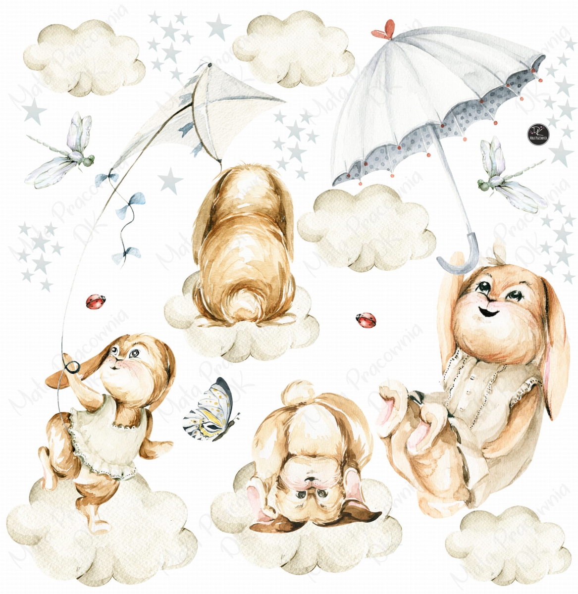 Pastelowe króliczki, tęcza,chmurki - akwarelowa kolekcja Nr2.jpg