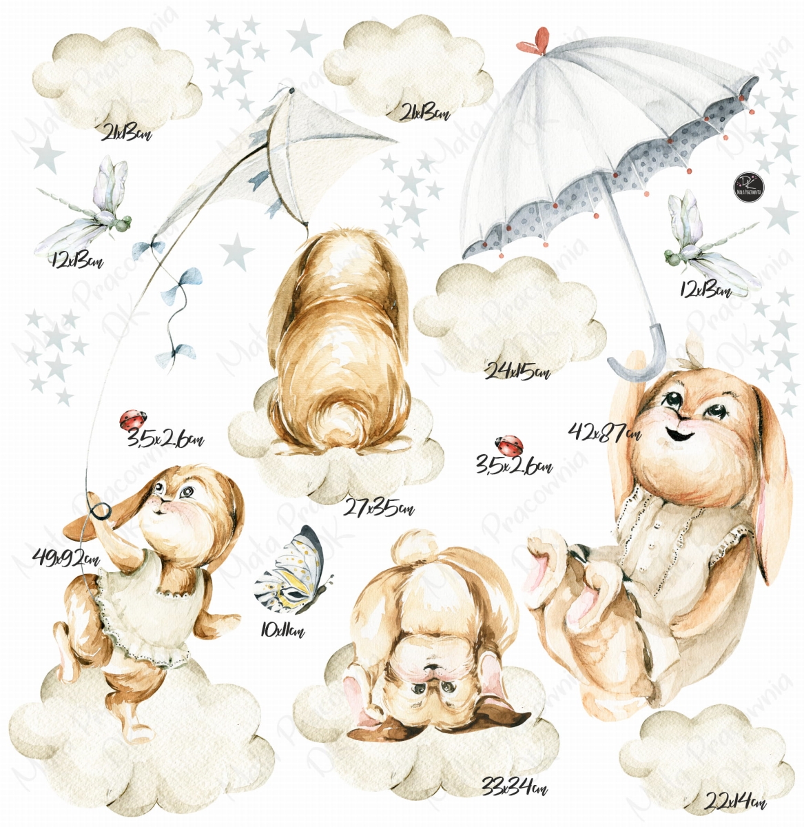 Pastelowe króliczki, tęcza,chmurki - akwarelowa  kolekcja Nr2.jpg