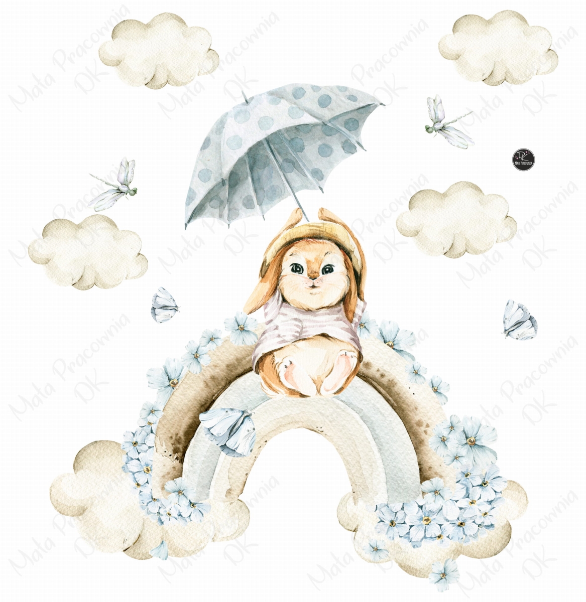 Pastelowe króliczki, tęcza,chmurki - akwarelowa kolekcja Nr.3.jpg
