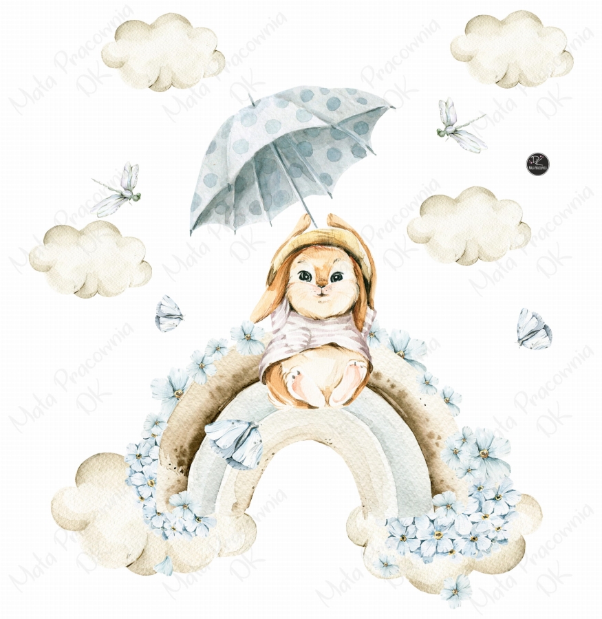 Pastelowe króliczki, tęcza,chmurki - akwarelowa kolekcja Nr.3.jpg