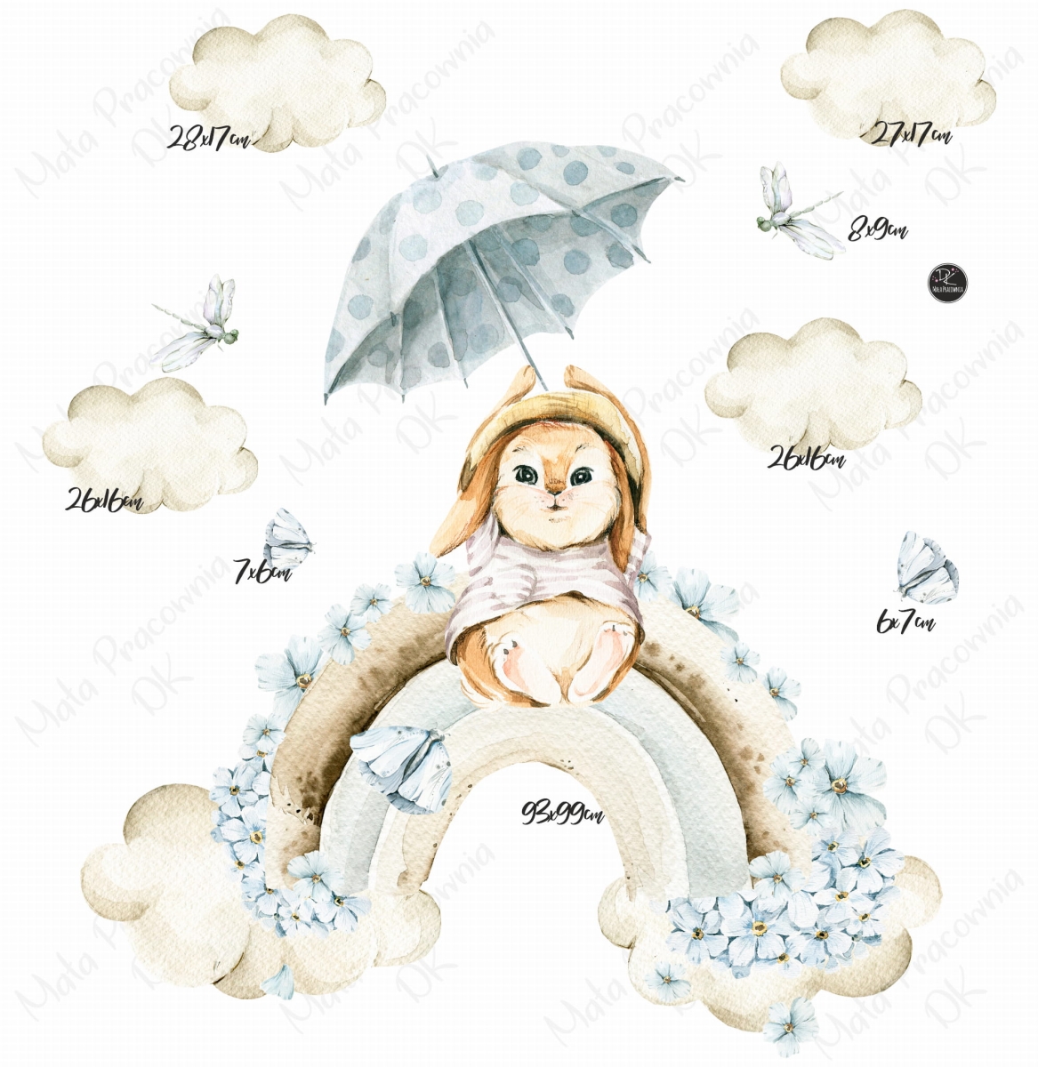 Pastelowe króliczki, tęcza,chmurki - akwarelowa kolekcja Nr3.jpg