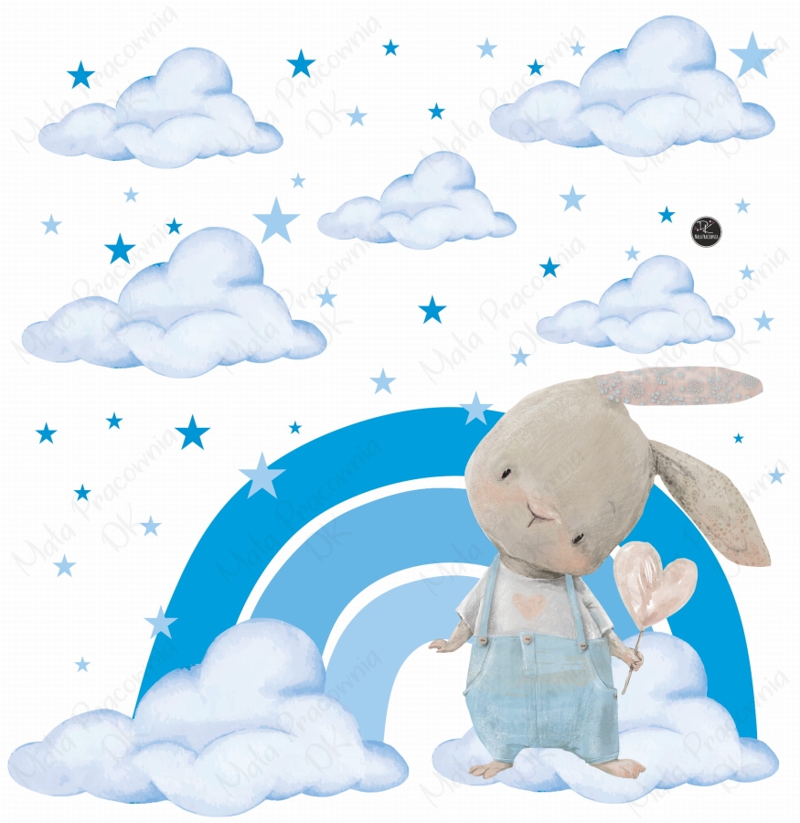 Króliczki, tęcza , chmurki - pastelowa kolekcja niebieska.jpg