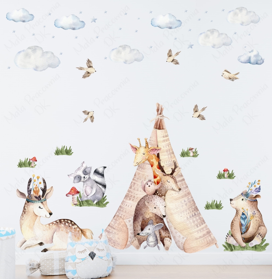 Tipi, sarenka, miś, szop naklejka dla dzieci.jpg