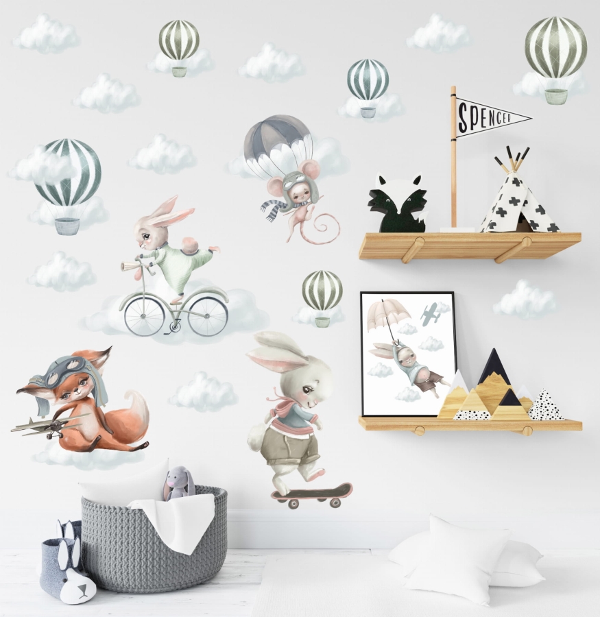 Pastelowe króliczki , liski , balony zestaw naklejek.jpg