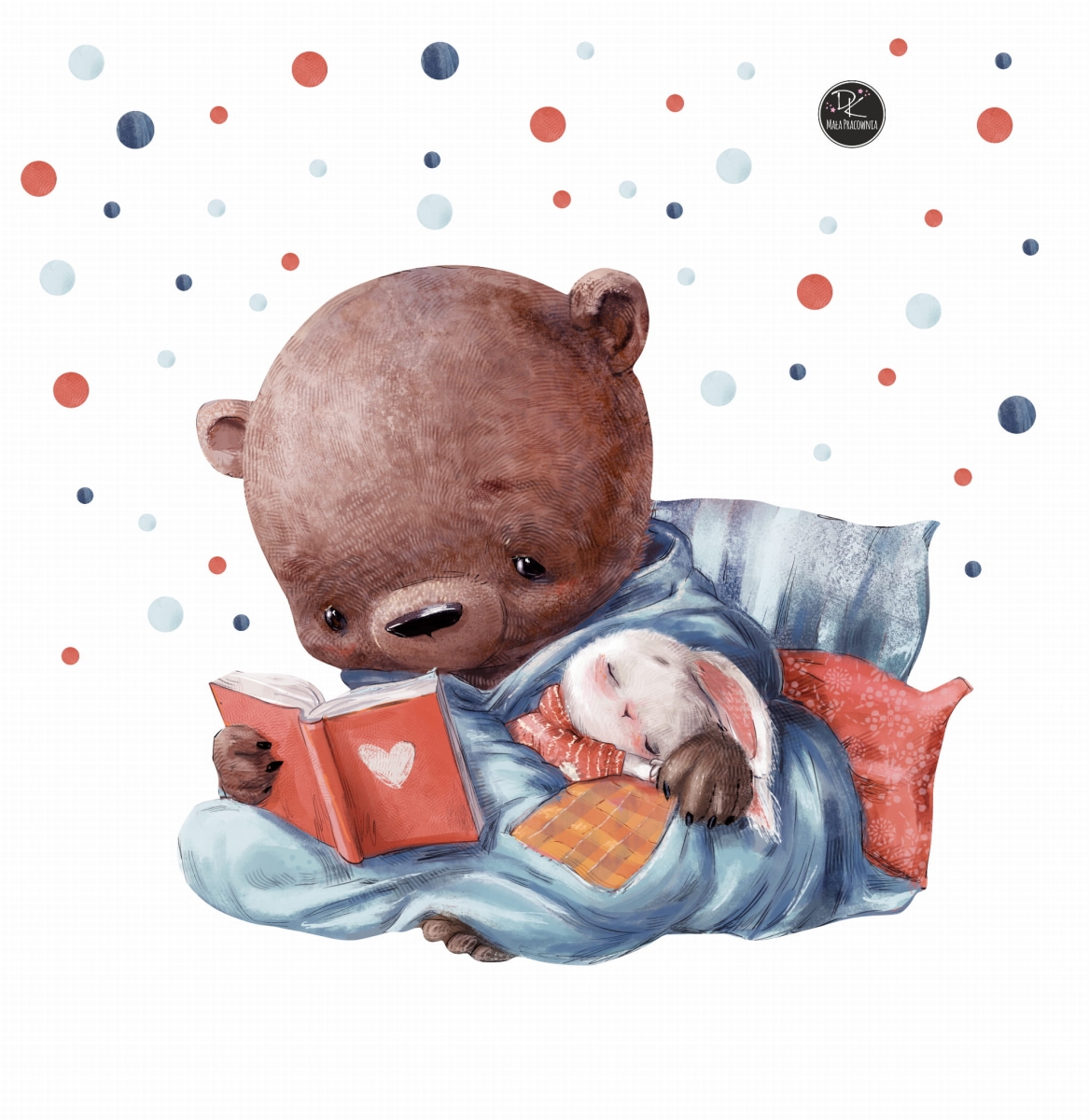 Miś czyta książeczkę zajączkowi , konfetti - naklejka dla dzieci.jpg