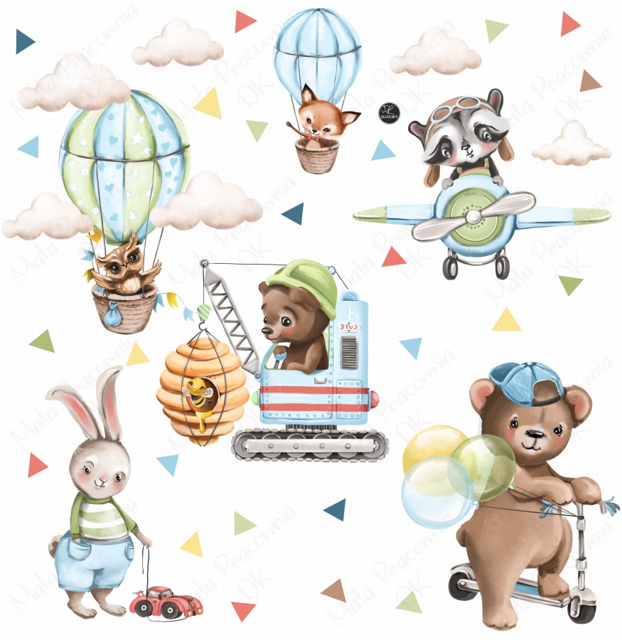 Zwierzęta ,pojazdy  - Zestaw naklejek na ścianę Nr.1.jpg