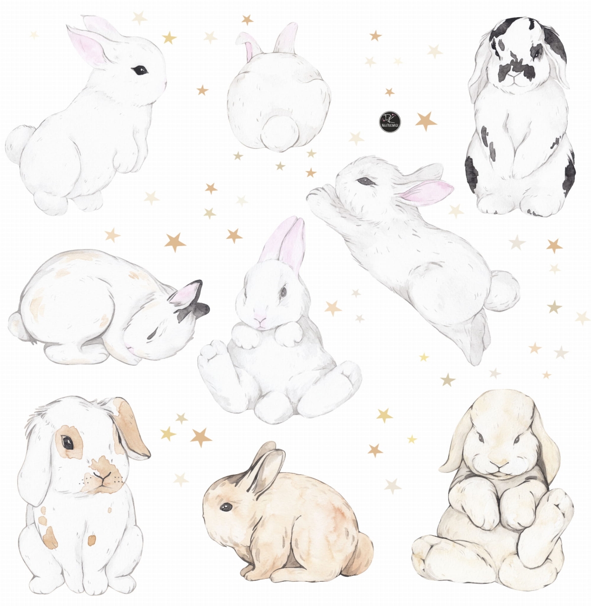 Pastelowe króliczki gwiazdeczki  9 szt  Zestaw naklejek dla dzieci.jpg