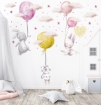 naklejka ścienna z króliczkami balony chmurki pokój dziecka