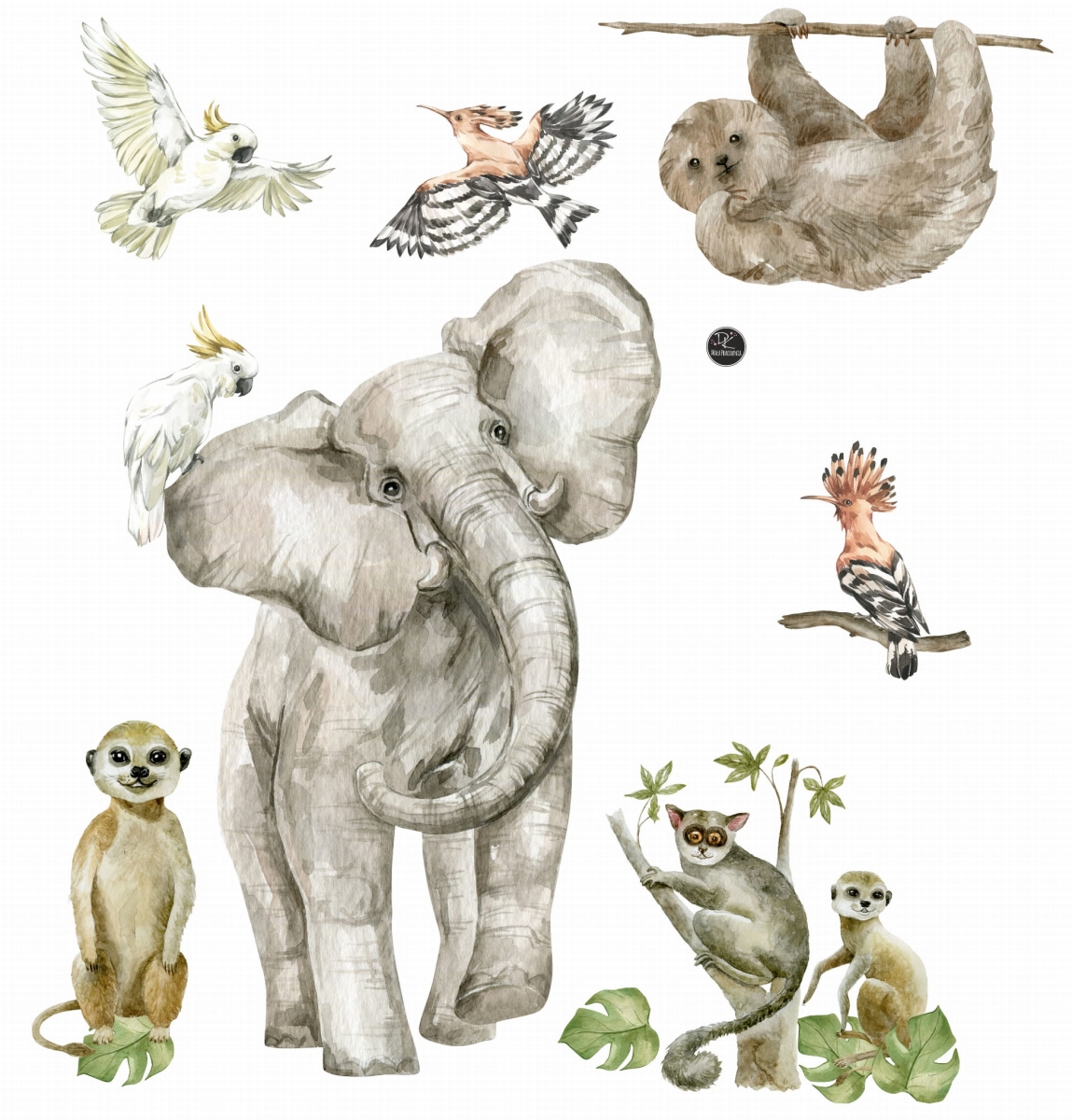 Słoń, leniwiec, AFRYKA, SAWANNA naklejki - Mała Pracownia DK.jpg