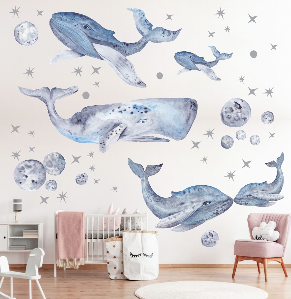 Wieloryby ocean blue - zestaw naklejek ściennych