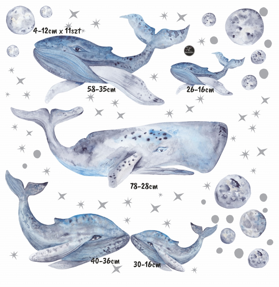 Wieloryby ocean blue - zestaw M