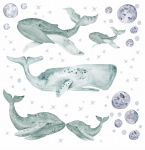 Wieloryby ocean mint - naklejki na ścianę dla dzieci