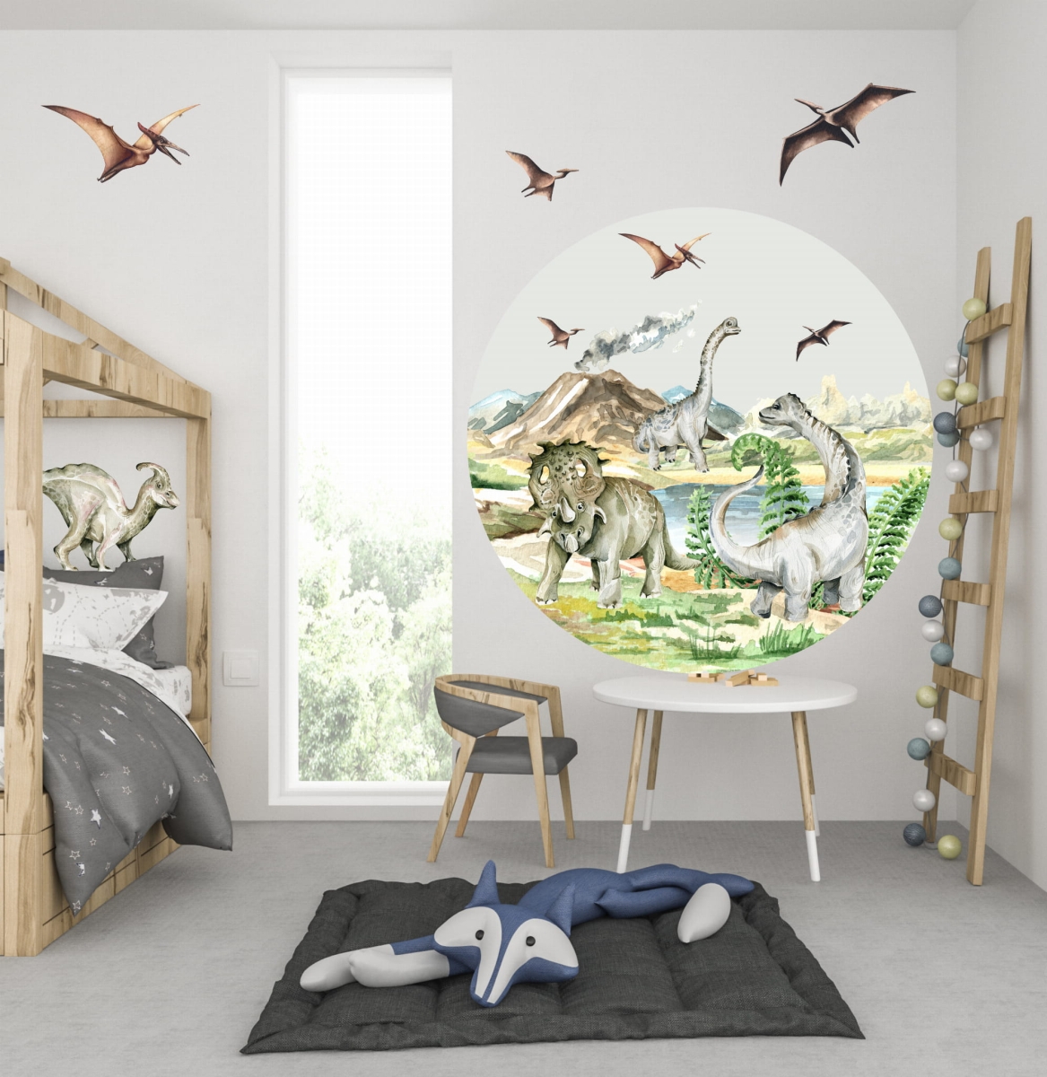 Dinozaury w kółku - Naklejka ścienna.jpg