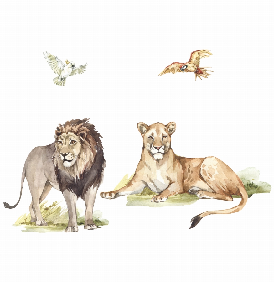 Naklejka lew, lwica, papugi SAVANNA.jpg