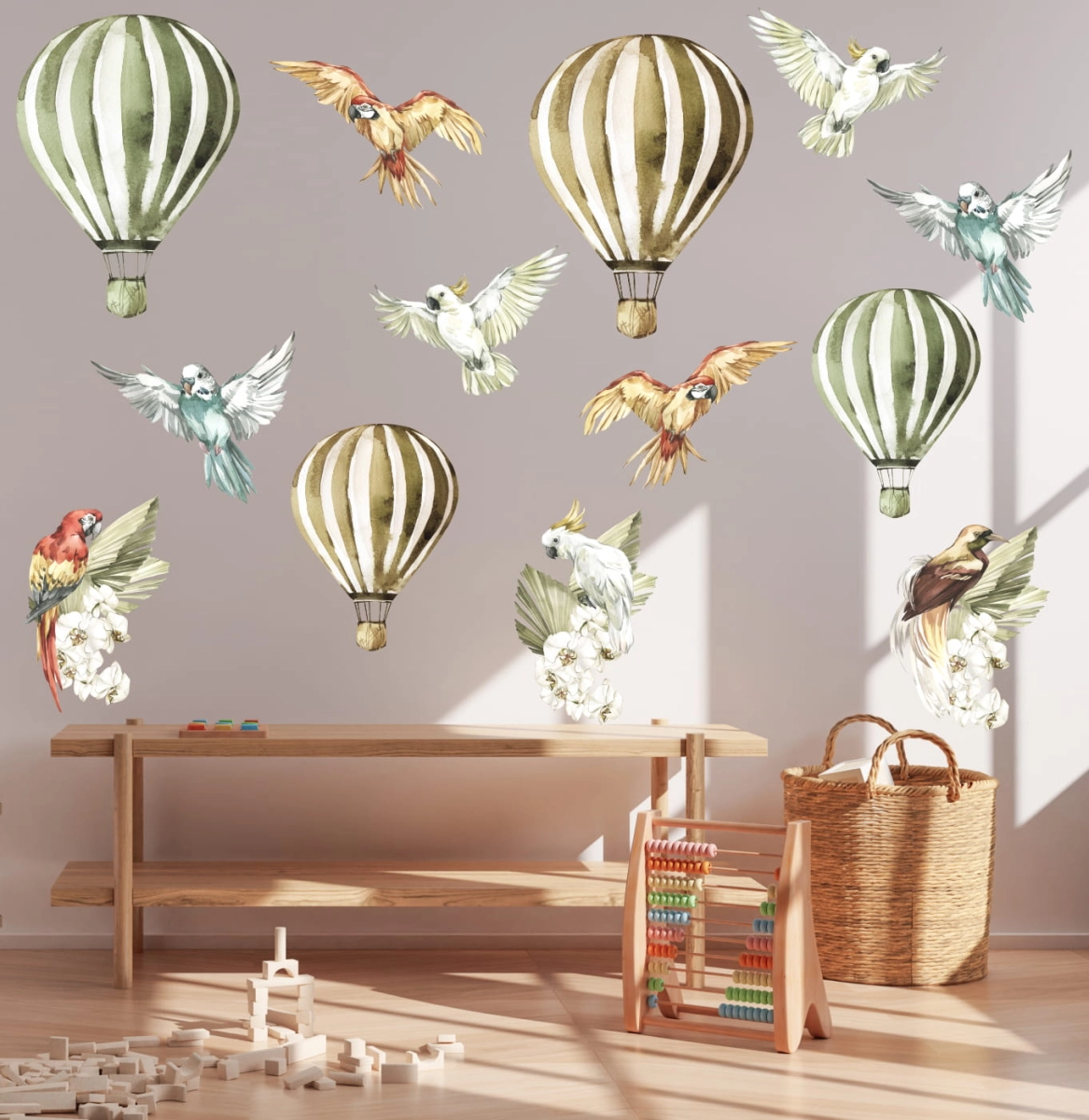 Balony , papugi , kwiaty Savanna - naklejki ścienne.jpg