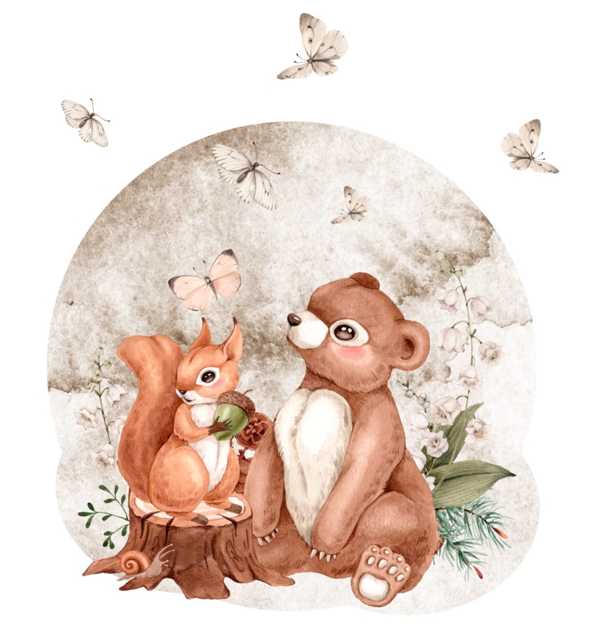 Naklejka Mieszkańcy lasu -  Miś i wiewiórka.jpg