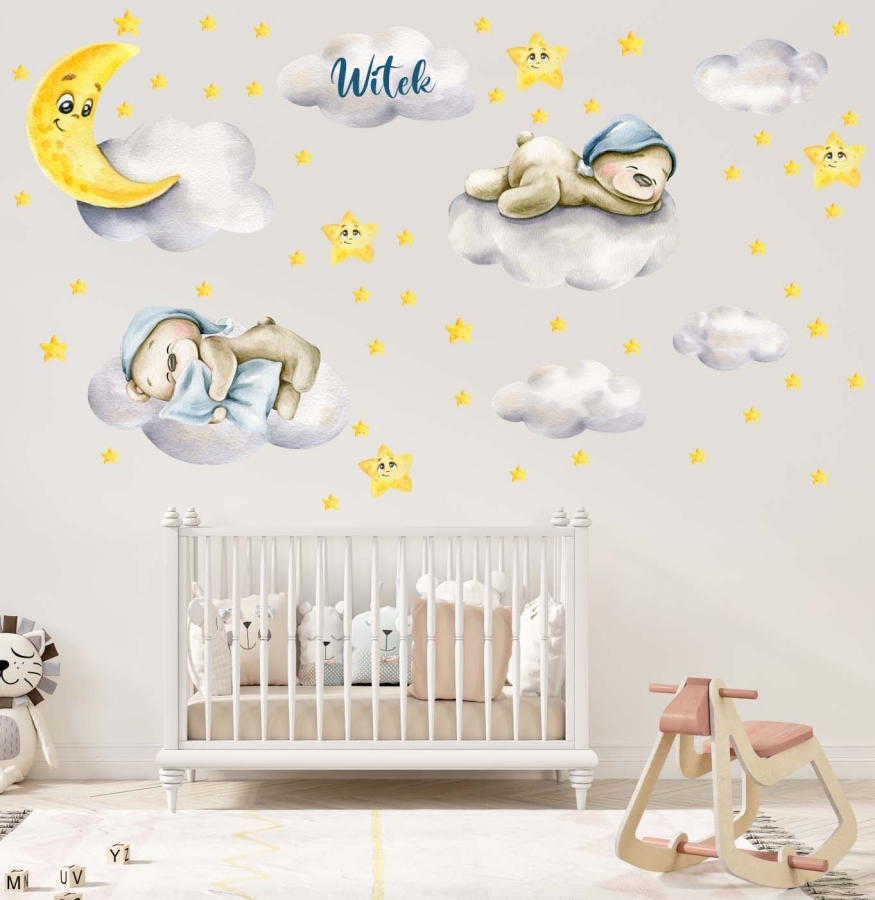 Misie, chmurki, księżyc, gwiazdki - naklejka personalizacja.jpg