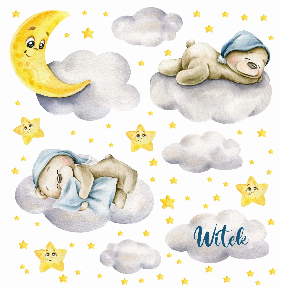Misie, chmurki, księżyc, gwiazdki naklejka personalizacja.jpg