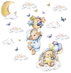 Naklejka misie, chmurki pastelowe gwiazdki komplet.jpg