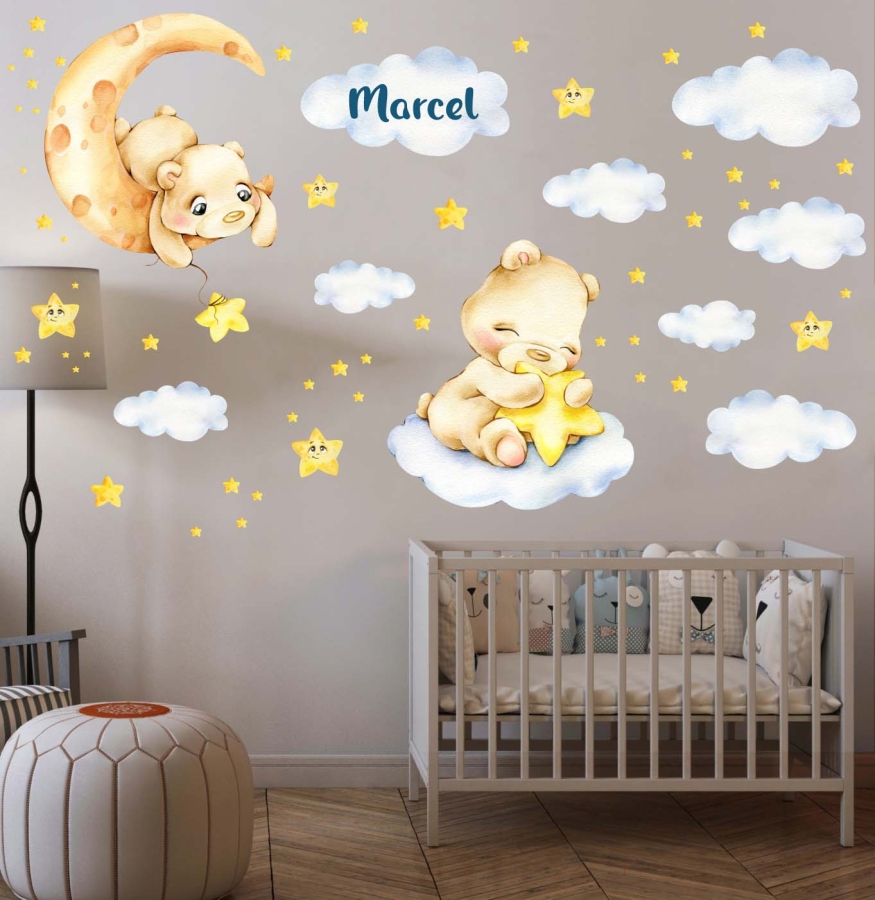 Naklejka miś na księzycu, miś na chmurce - zestaw.jpg