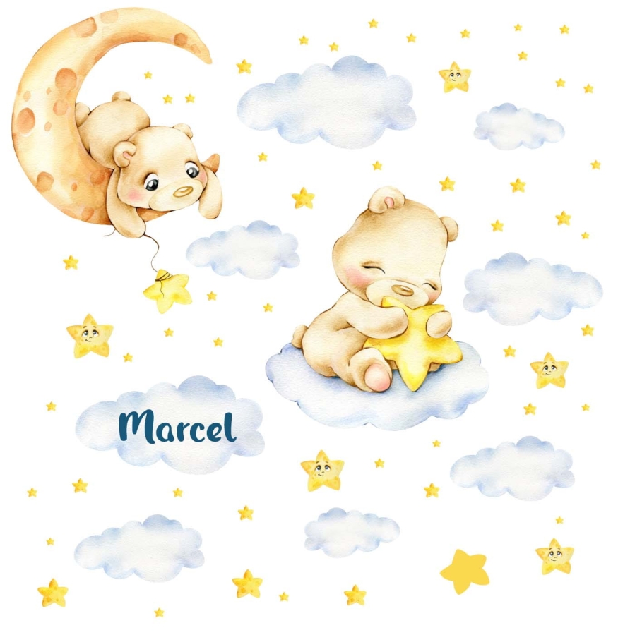 Naklejki wesołe misie na księzycu, chmurce - zestaw.jpg