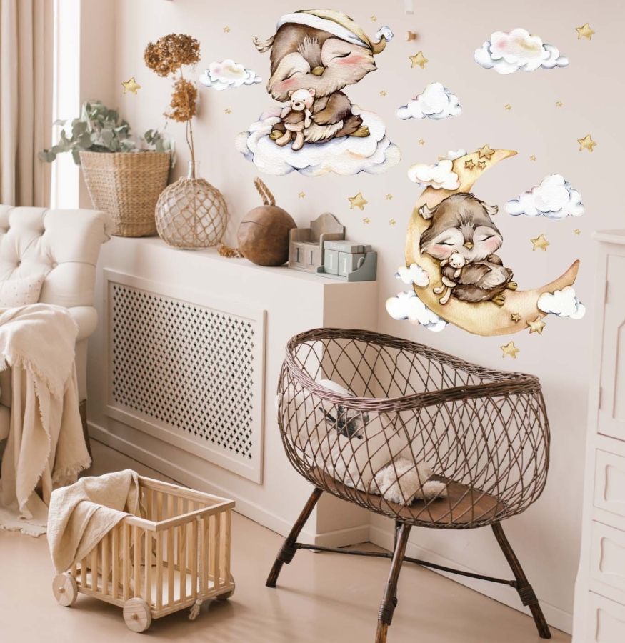 Naklejka sówka na księzycu, na chmurce - zestaw.jpg