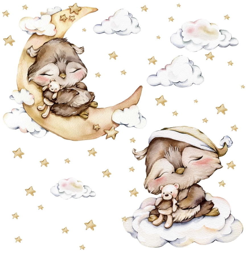 Naklejka sówka na księżycu sen, gwiazdeczki - zestaw.jpg