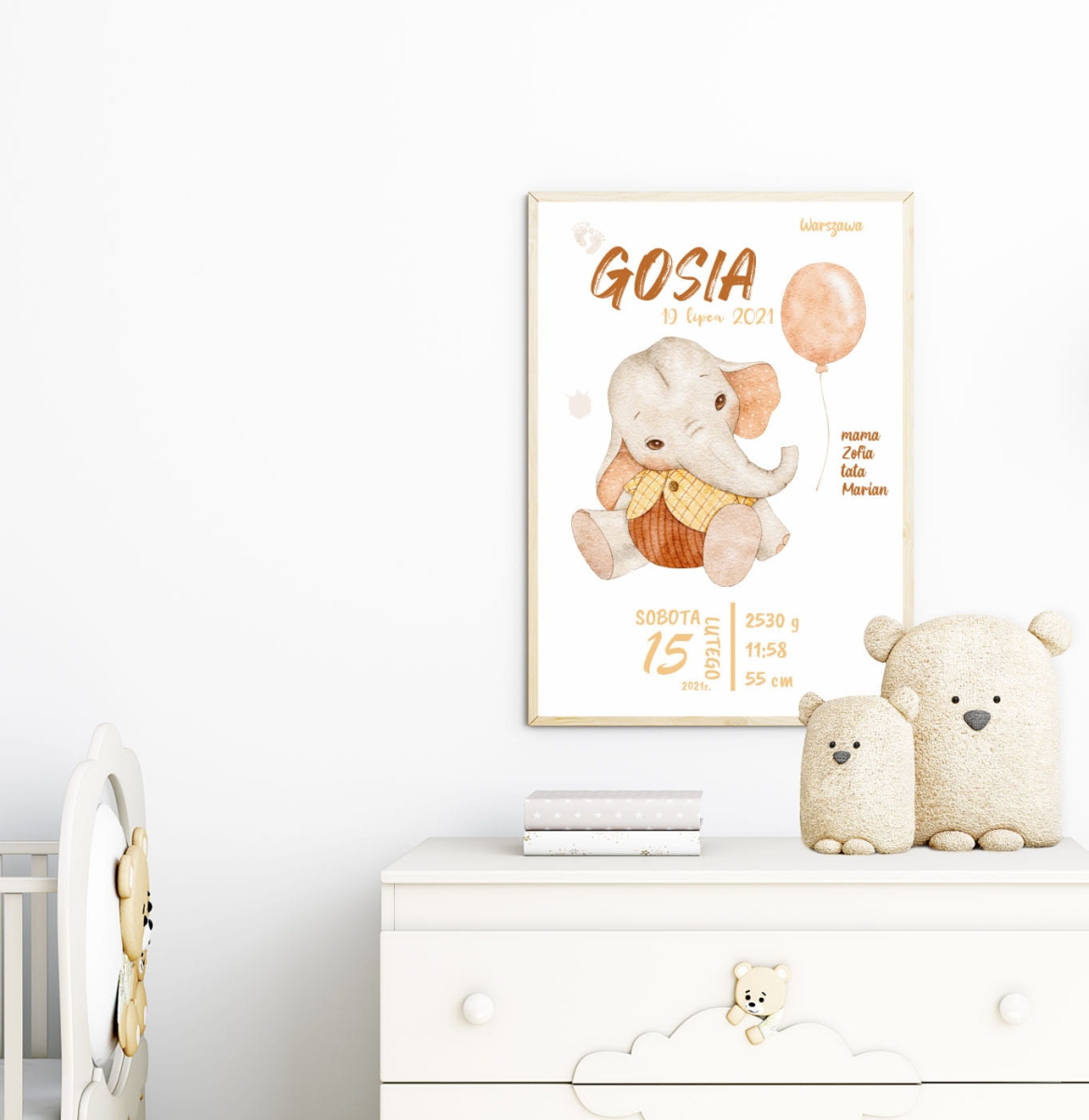 Plakat metryczka Słonik retro Nr 2 – Mała Pracownia