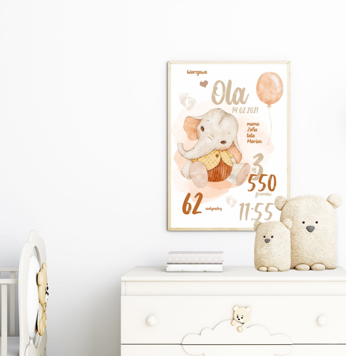 Plakat metryczka Słonik retro Nr 3 – Mała Pracownia