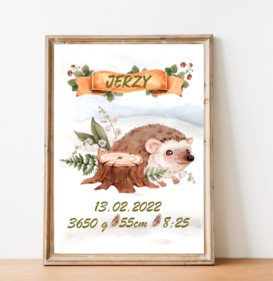 Metryczka leśna dla dzieci jeżyk Nr.1.jpg