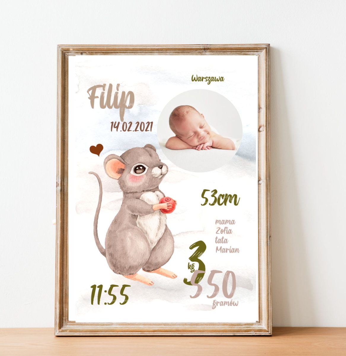 Metryczka leśna dla dzieci myszka Nr.1.jpg