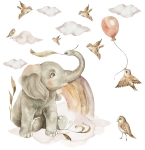 Słoń pastelowy z tęczą akwarela – naklejka ścienna do pokoju dziecięcego