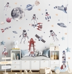 dekoracja ścienna XXL z motywem kosmosu – ręcznie malowane ilustracje w pastelach