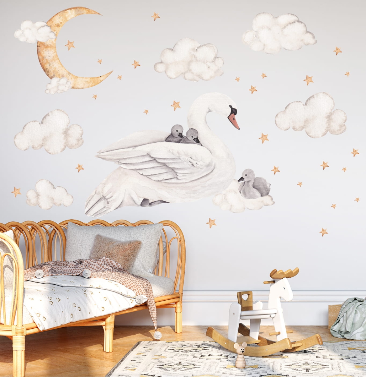 Akwarelowa naklejka Łabędź z łabędziątkami – Mała Pracownia