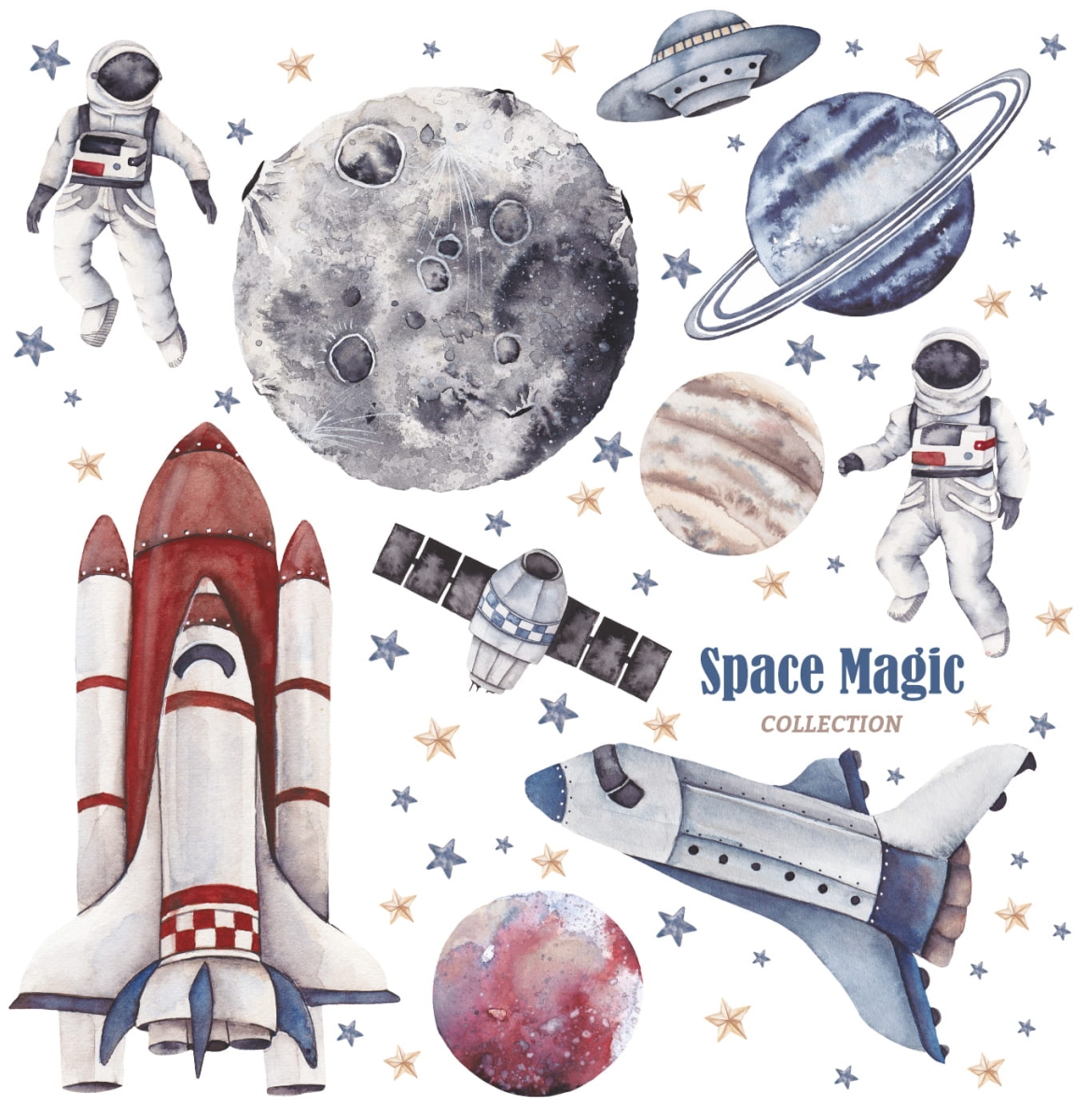 naklejki z rakietami i astronautami