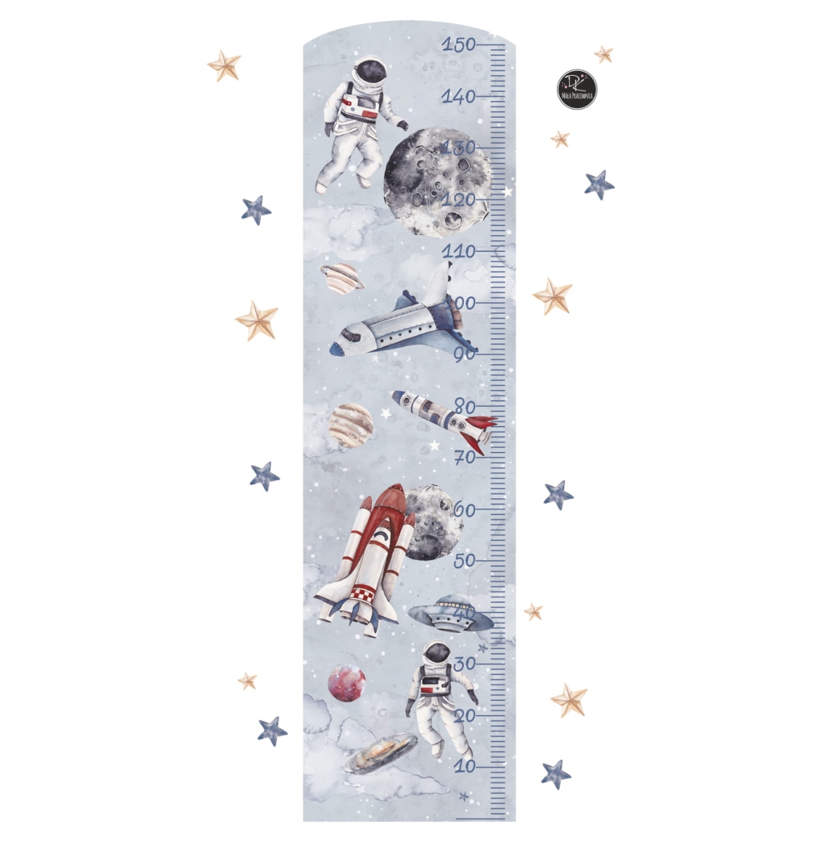 Miarka wzrostu kosmos z rakietą i planetami – Naklejka dla dzieci – Mała Pracownia